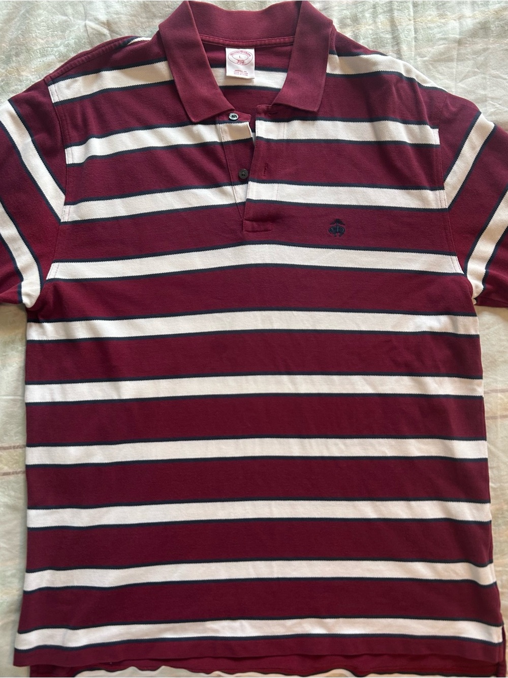 Brooks Brothers Burgundy and White Striped Polo L